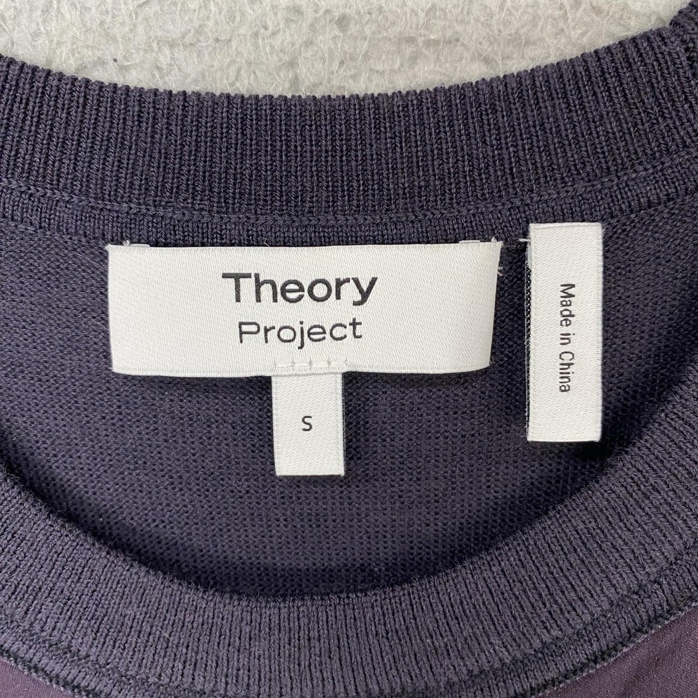 Theory Project Sweater Womens Small Purple Silk Front Merino Wool Knit Crewneck - Picture 6 of 12